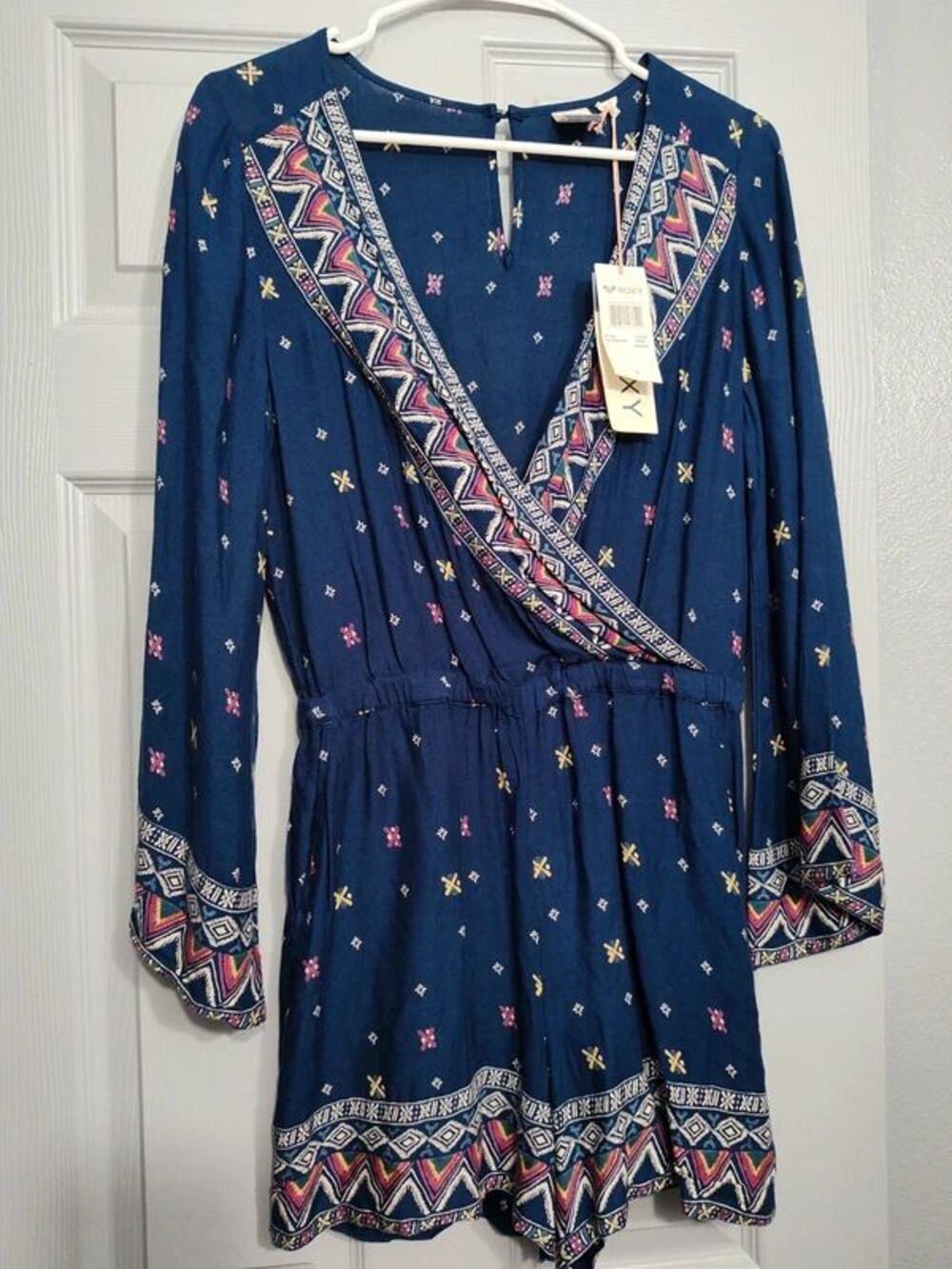 NWT Roxy navy blue tribal pattern romper new NWT S (read description)